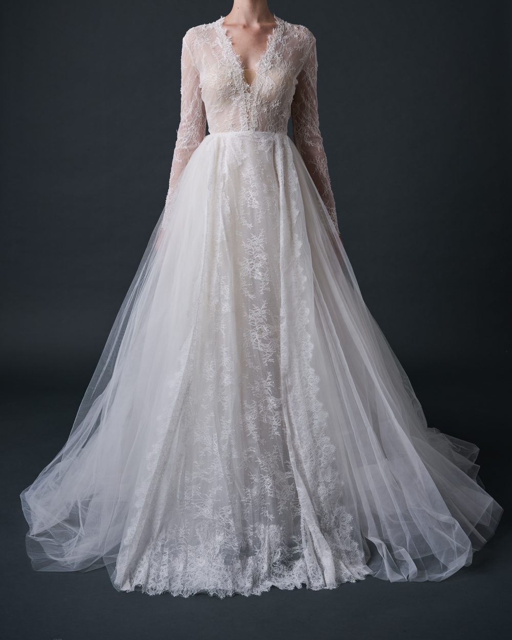 Grace Kelly wedding dress, Lace wedding dress with sleeves and satin overskirt