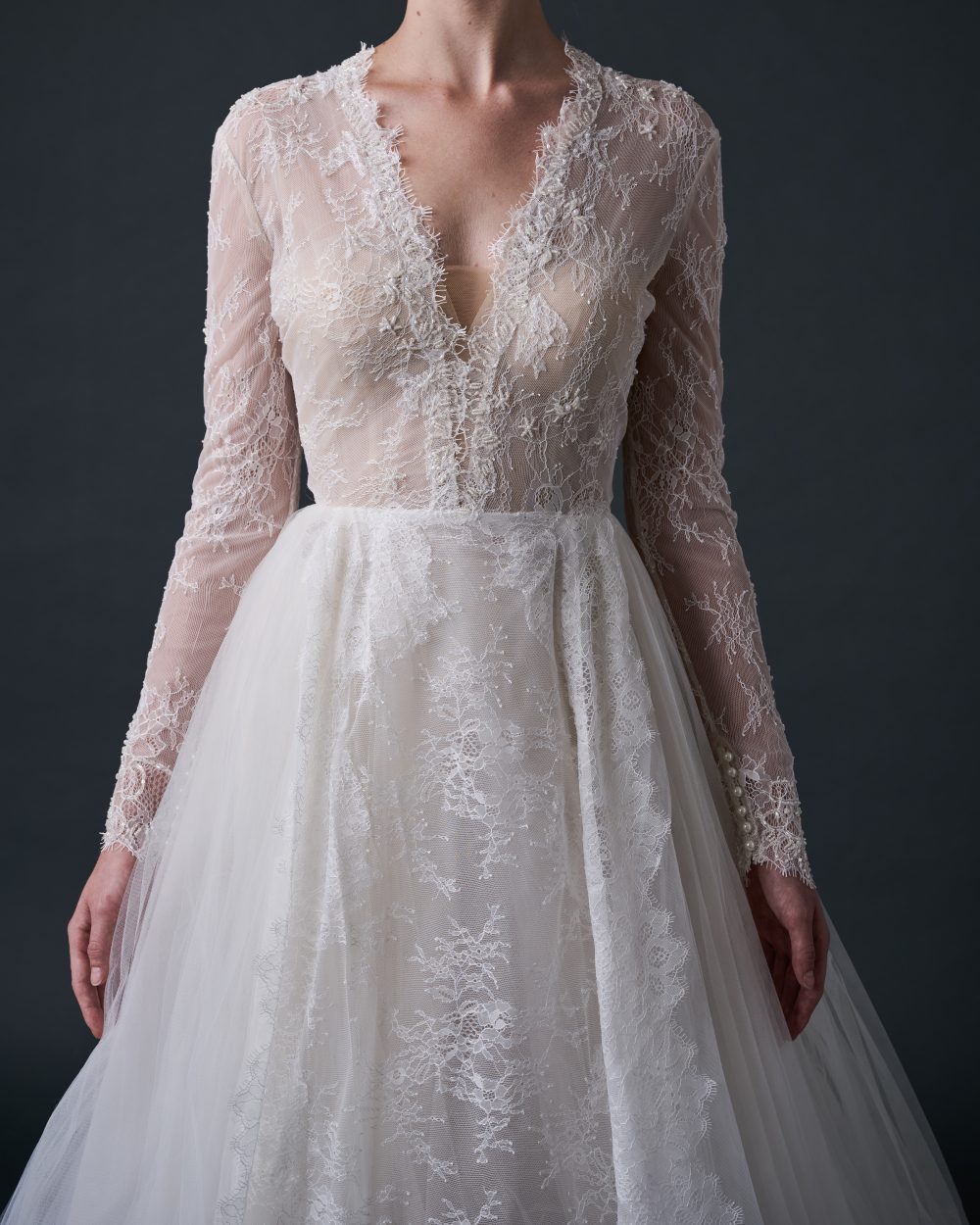 Grace Kelly wedding dress, Lace wedding dress with sleeves and satin overskirt