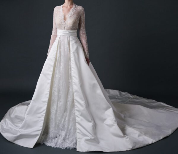 Grace Kelly wedding dress, Lace wedding dress with sleeves and satin overskirt