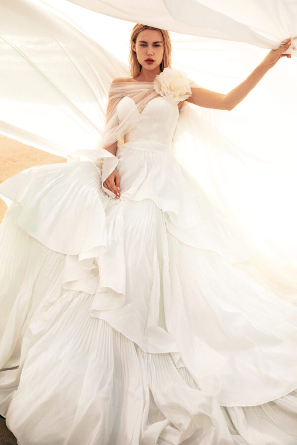 EIFFEL Taffeta Tiered Wedding Gown With Cape