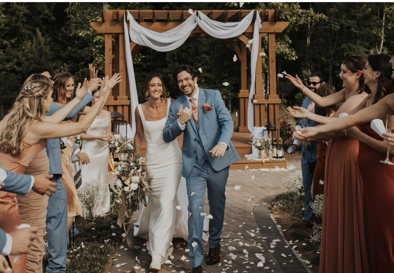 CUSTOM MADE GOWN Square fit and flare crepe wedding dress