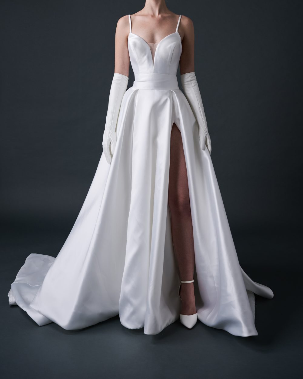 Mikado High Slit A line Coco Wedding Dress - Image 2