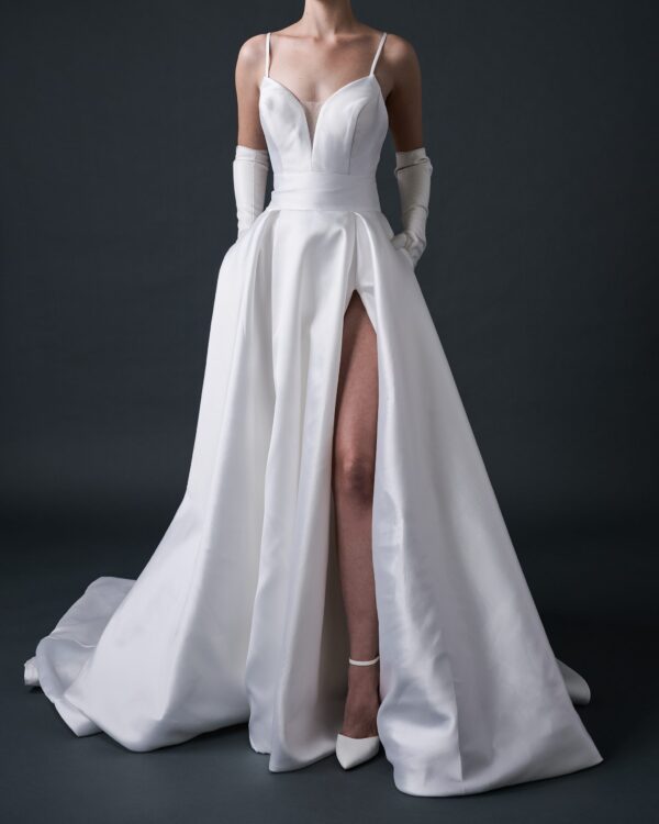 Mikado High Slit A line Coco Wedding Dress