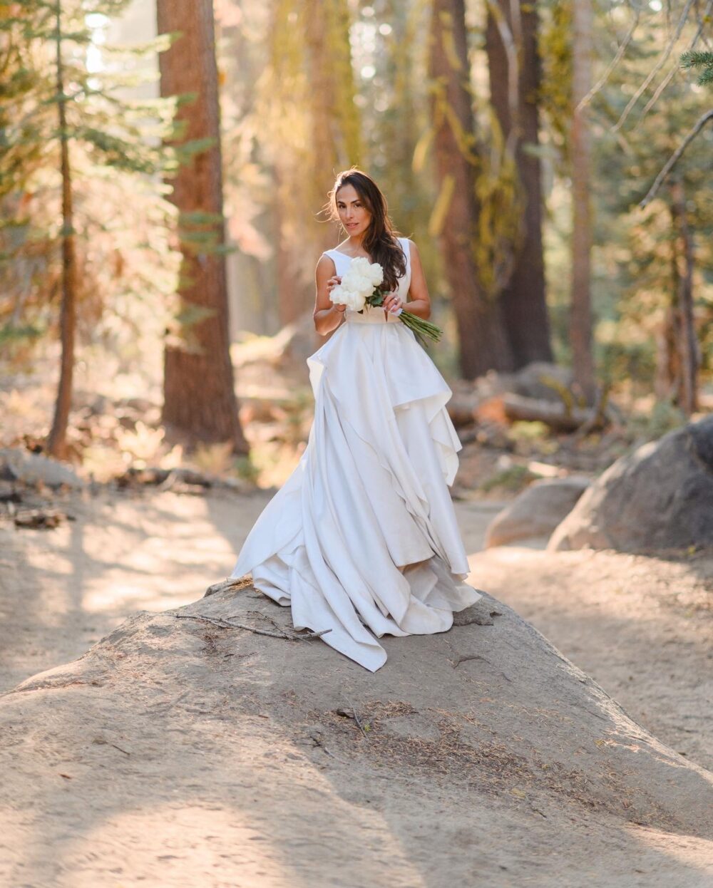 Layered mikado and tulle ball gown with deep V neckline by Guillermo Pharis