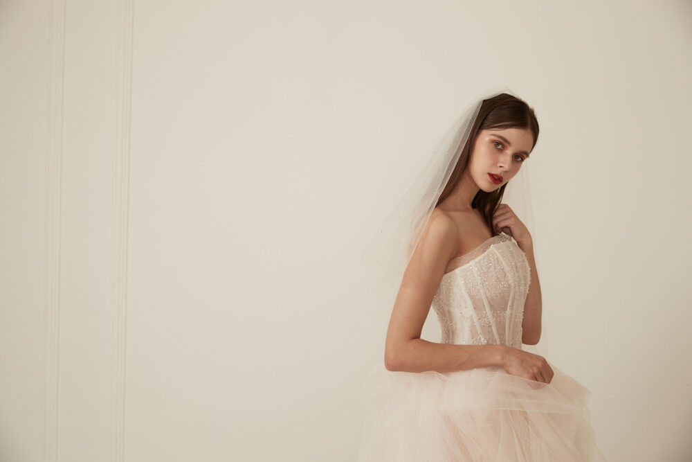 HIBISCUS Strapless Blush Tulle Lace And Crystals Wedding Gown - Image 6