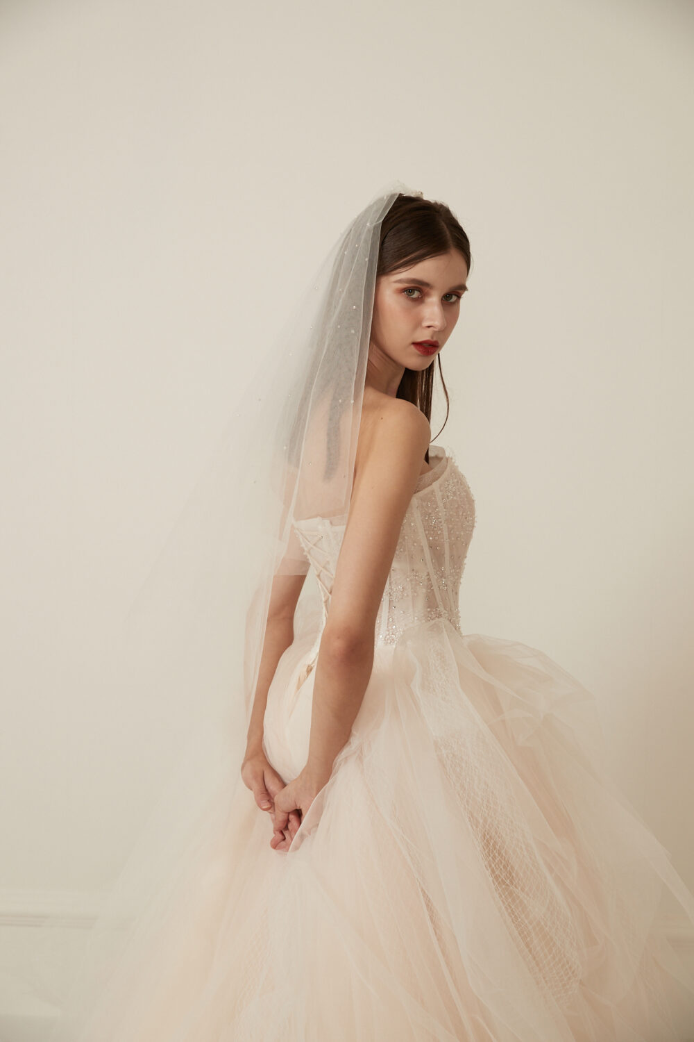 HIBISCUS Strapless Blush Tulle Lace And Crystals Wedding Gown - Image 4