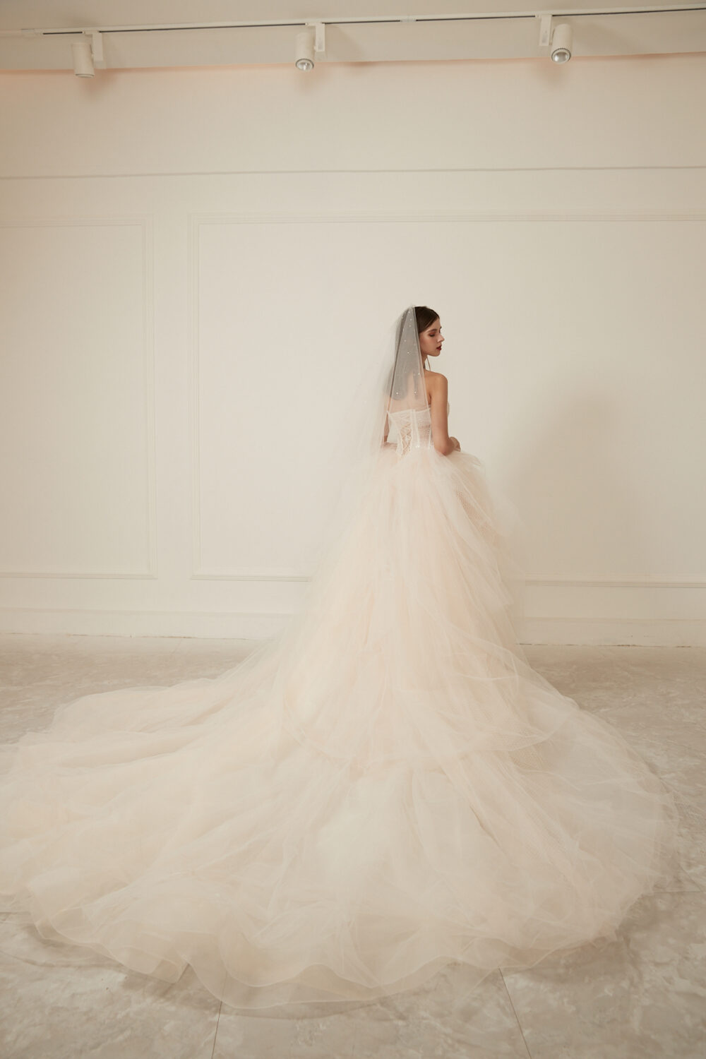 HIBISCUS Strapless Blush Tulle Lace And Crystals Wedding Gown - Image 5