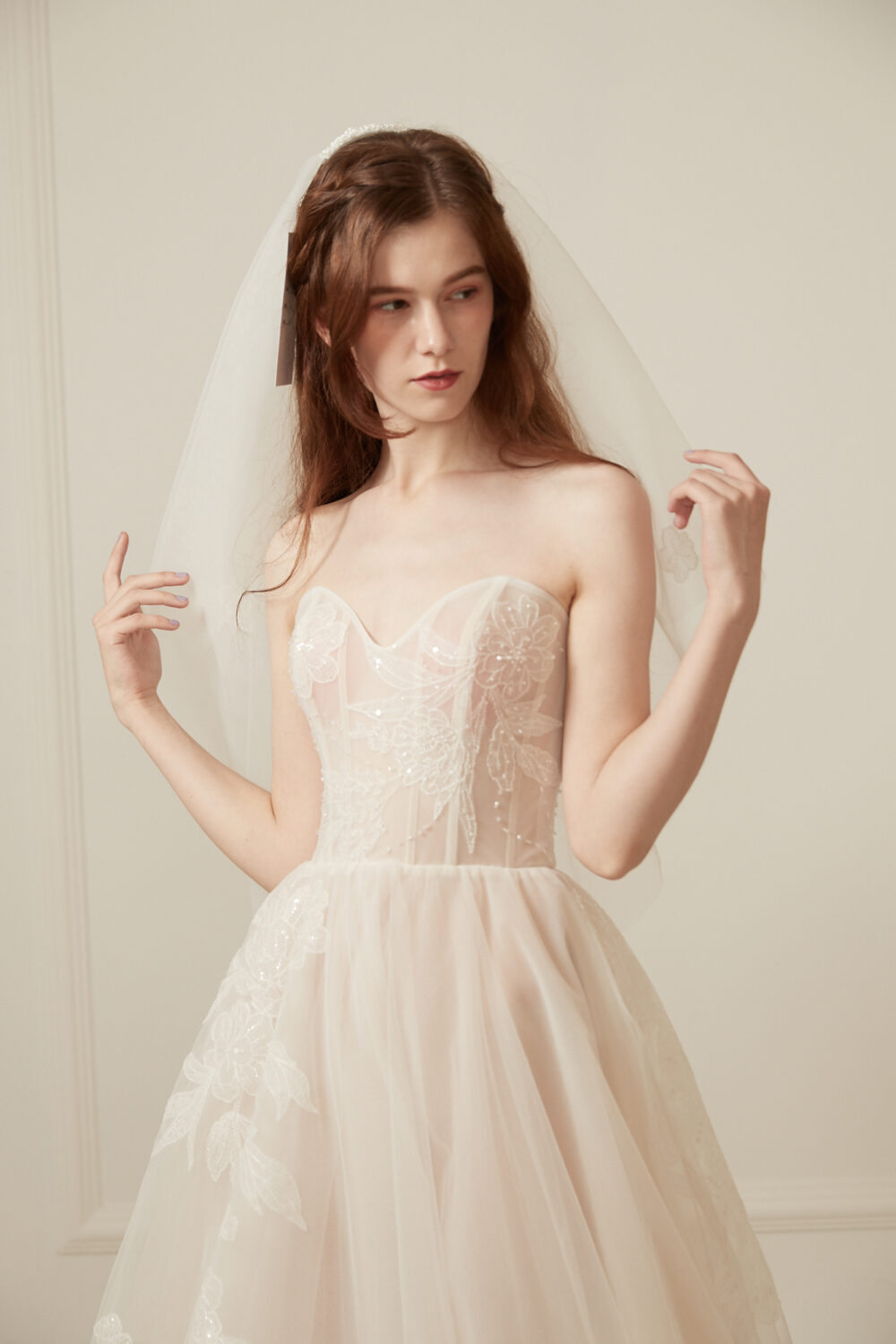 Ethereal Strapless A-Line Wedding Dress – Soft Champagne Tulle - Image 4