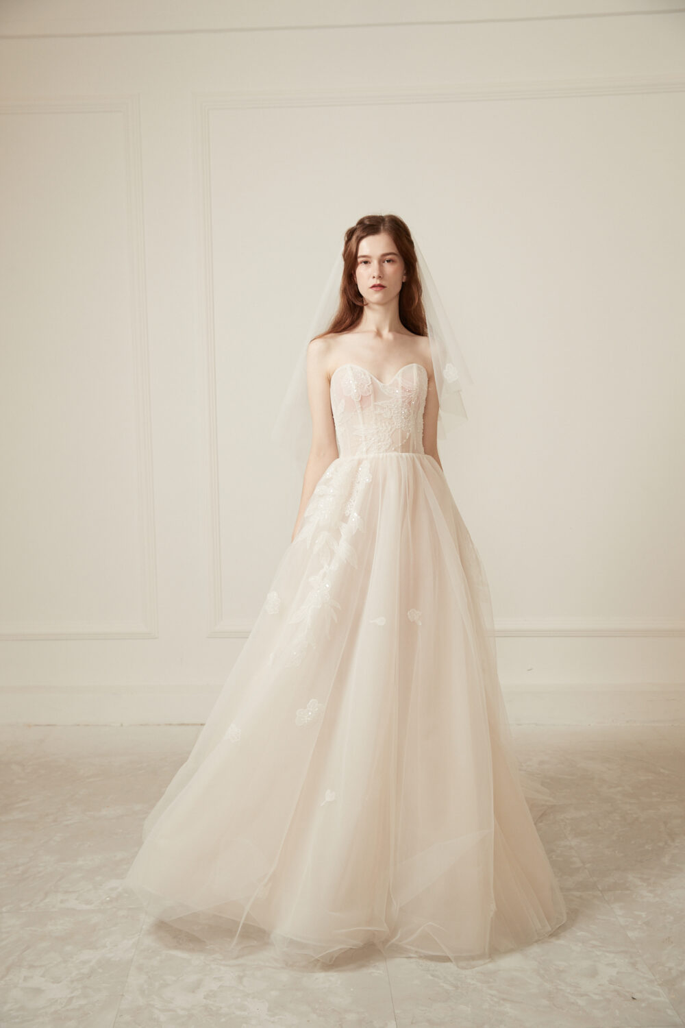 Ethereal Strapless A-Line Wedding Dress – Soft Champagne Tulle - Image 3