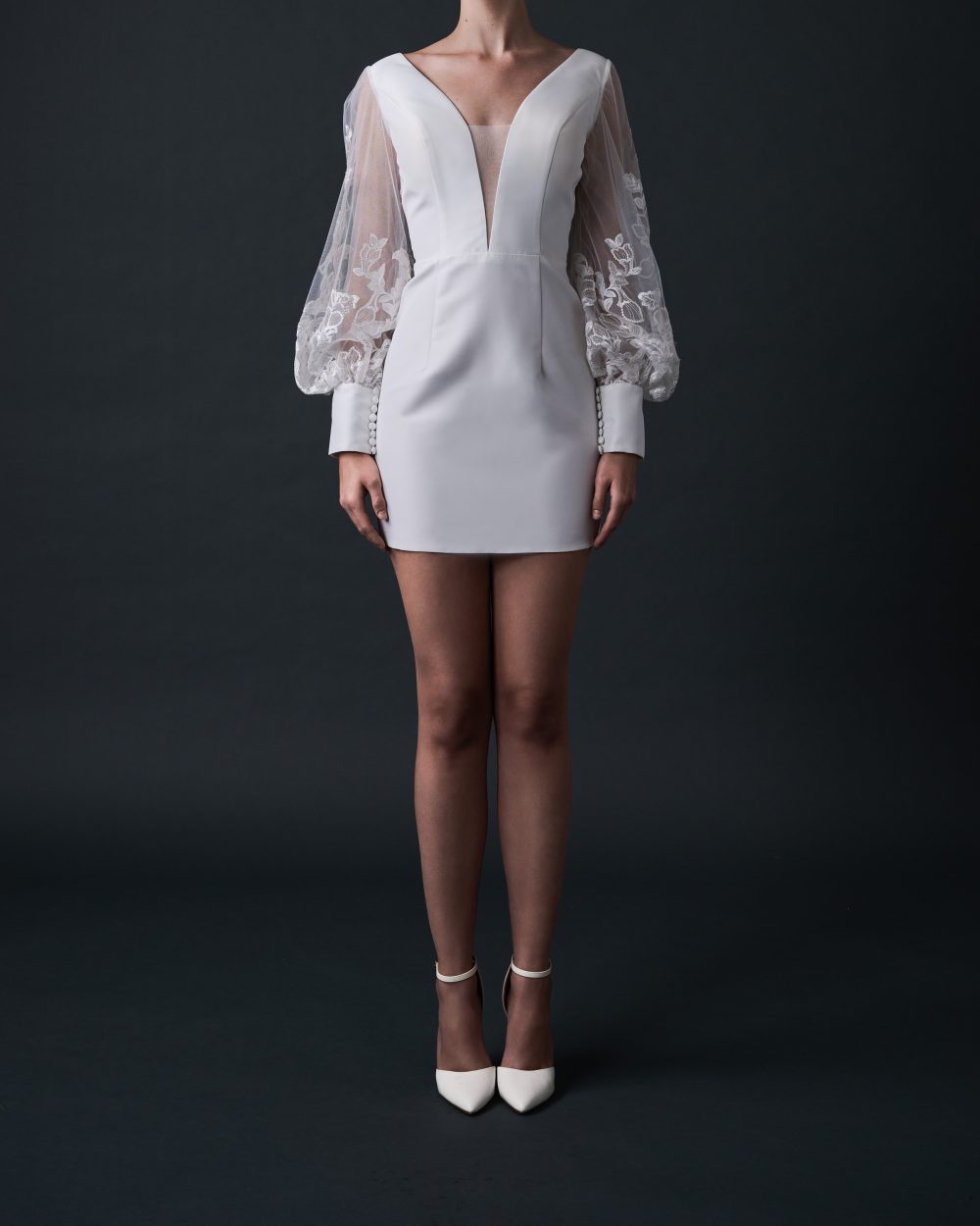FLORENCE Short Lace Wedding Dress Reception With Sleeves - Imagen 2