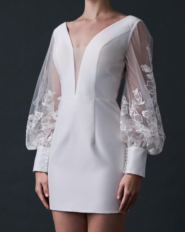 FLORENCE Short Lace Wedding Dress Reception With Sleeves