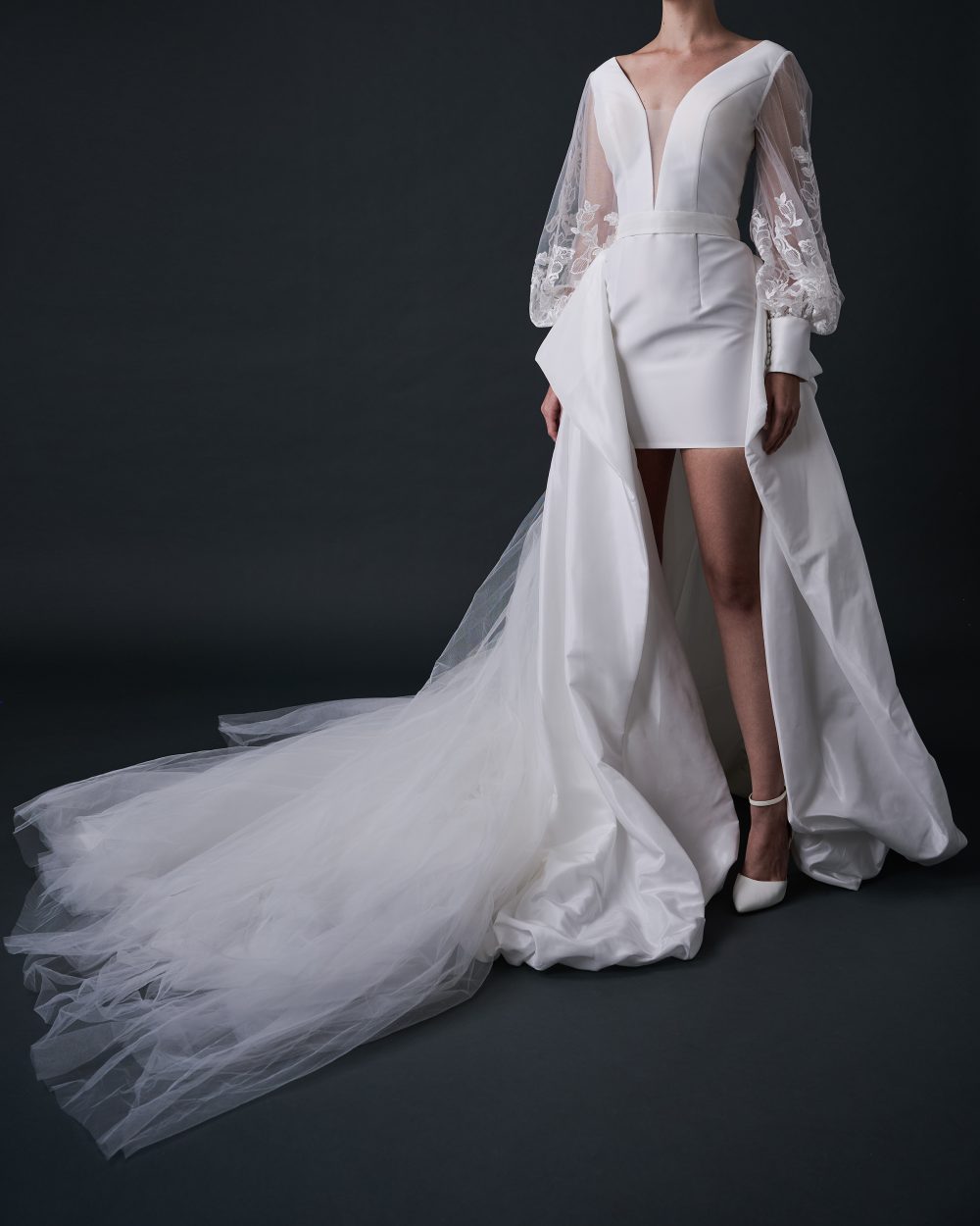 FLORENCE Short Lace Wedding Dress Reception With Sleeves - Imagen 6