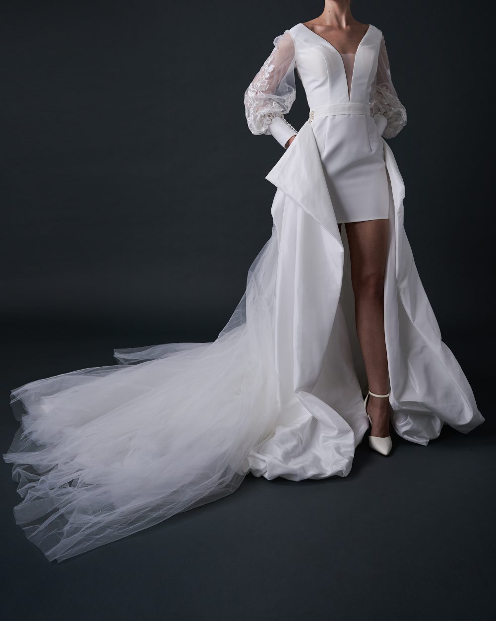 FLORENCE Short Lace Wedding Dress Reception With Sleeves - Imagen 5