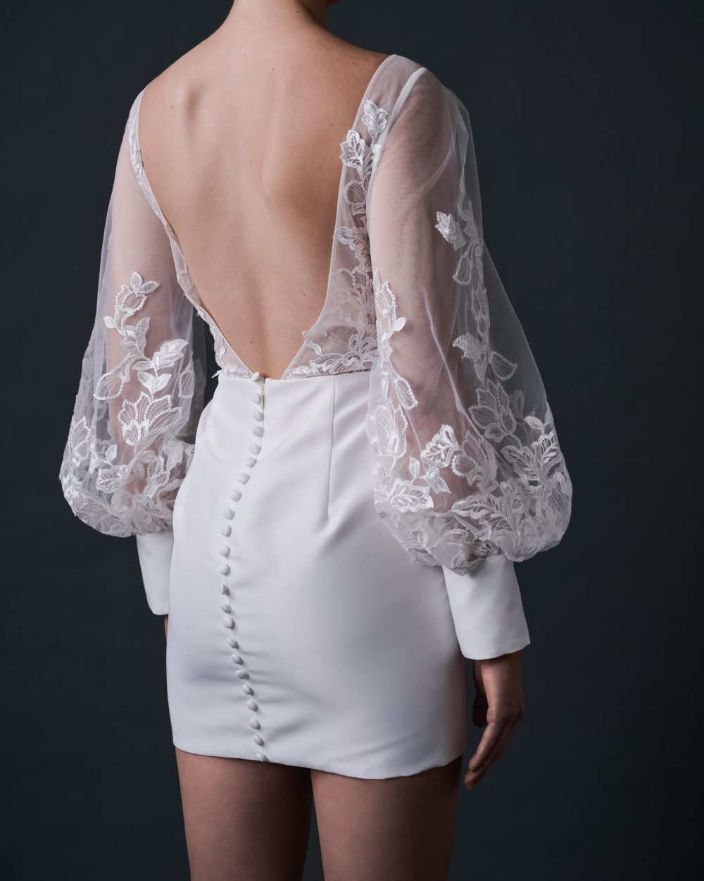 FLORENCE Short Lace Wedding Dress Reception With Sleeves - Imagen 3