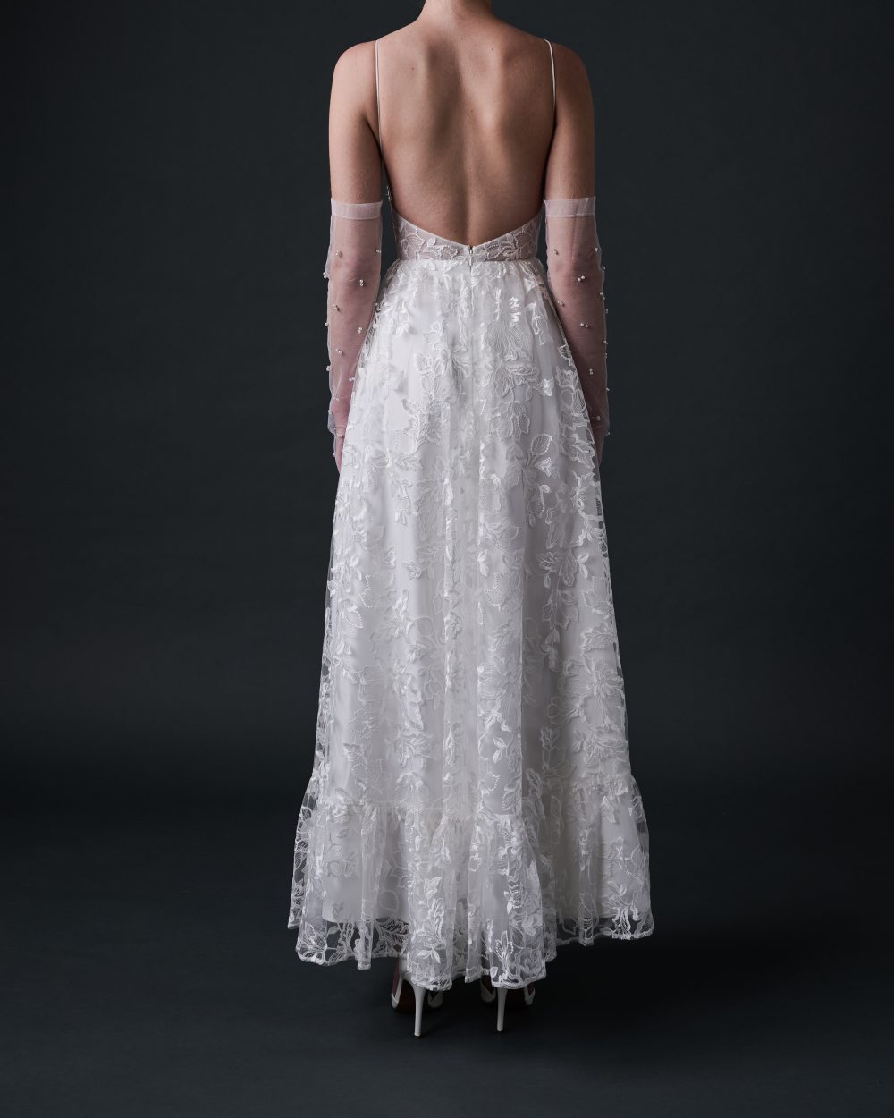BLANCHE Floral Lace Tea Length V Neckline With Opening Back - Image 2