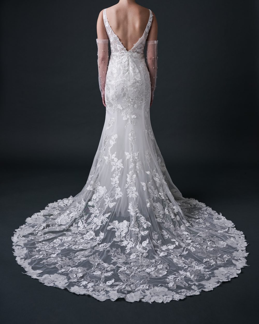Lace Fit And Flare Wedding Dress With V-Neckline And V-Back - Image 2