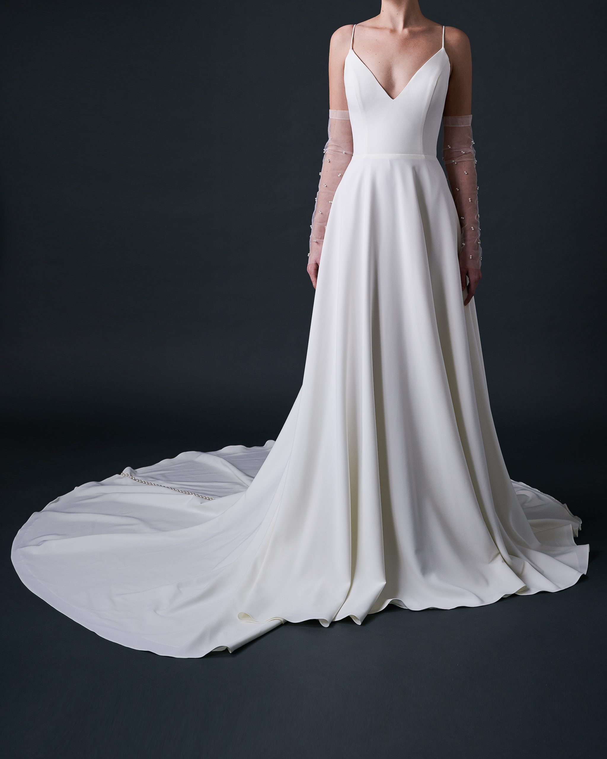 ELIZABETH A Line Crepe Wedding Dress With Spaghetti Straps - Imagen 3