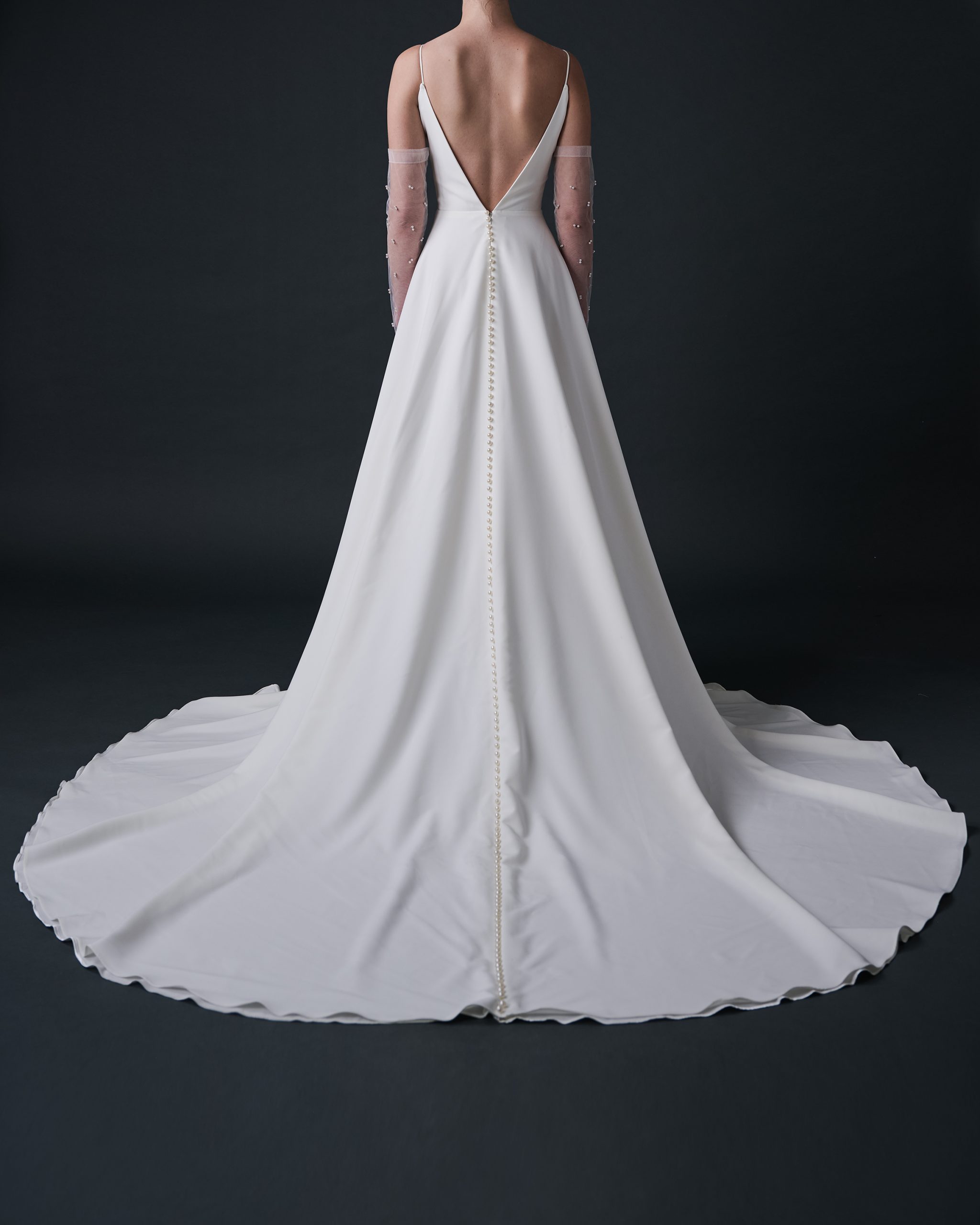 ELIZABETH A Line Crepe Wedding Dress With Spaghetti Straps - Imagen 2