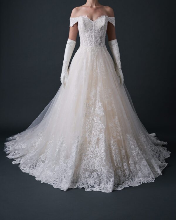 Off-The-Shoulder Beaded Ball Gown Wedding Dress