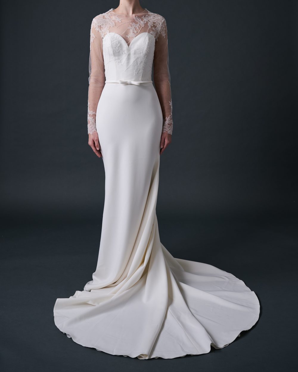 OLIVIA Fitted & Flared Crepe Wedding dress with Sweet Heart Cleavage