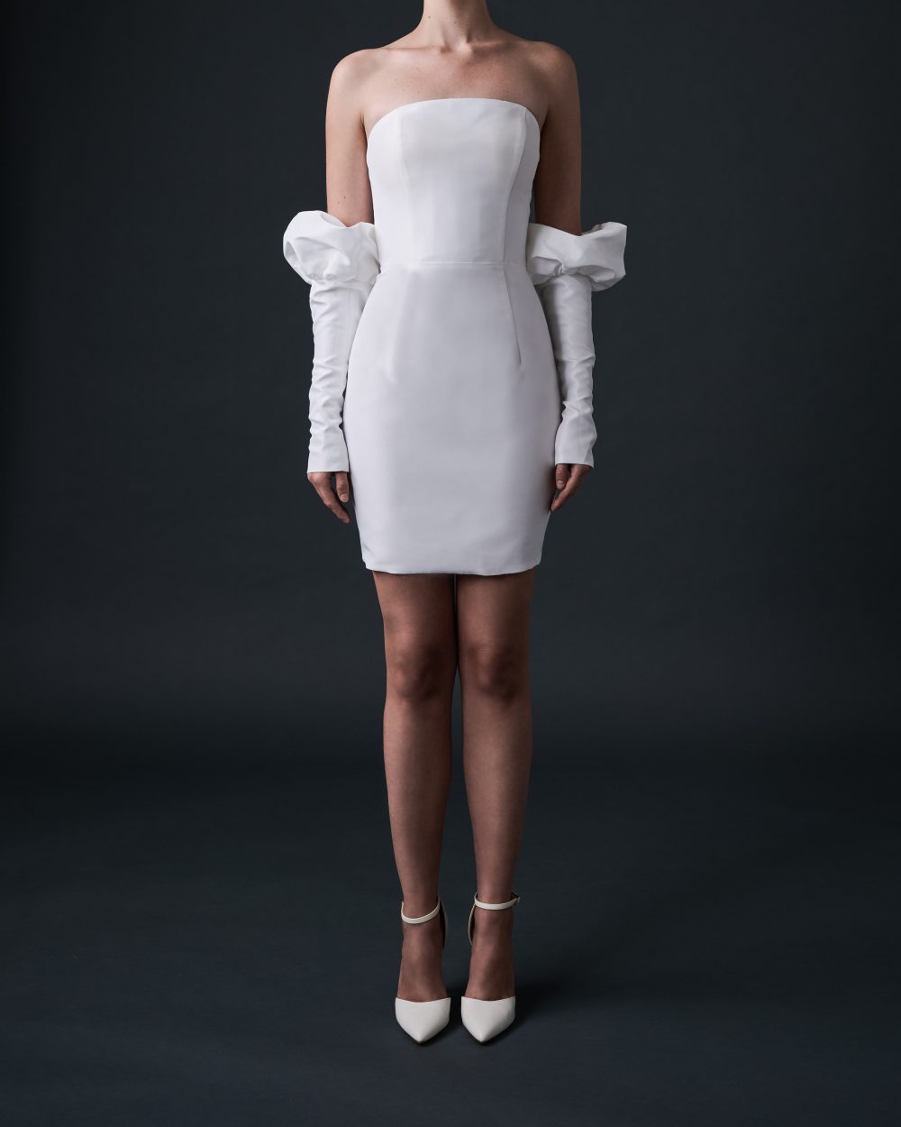 MOLLY Strapless Taffeta Short Reception Dress with Detachable Sleeves - Image 2