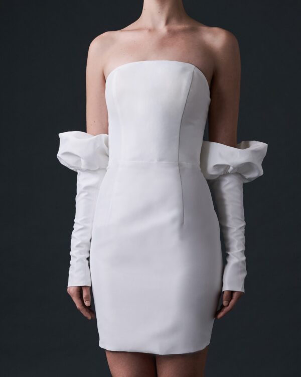 MOLLY Strapless Taffeta Short Reception Dress with Detachable Sleeves