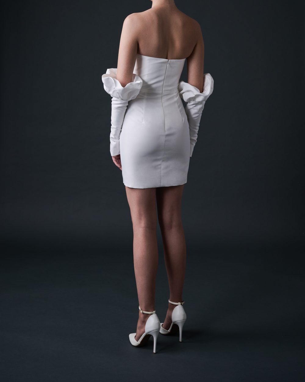 MOLLY Strapless Taffeta Short Reception Dress with Detachable Sleeves - Image 3
