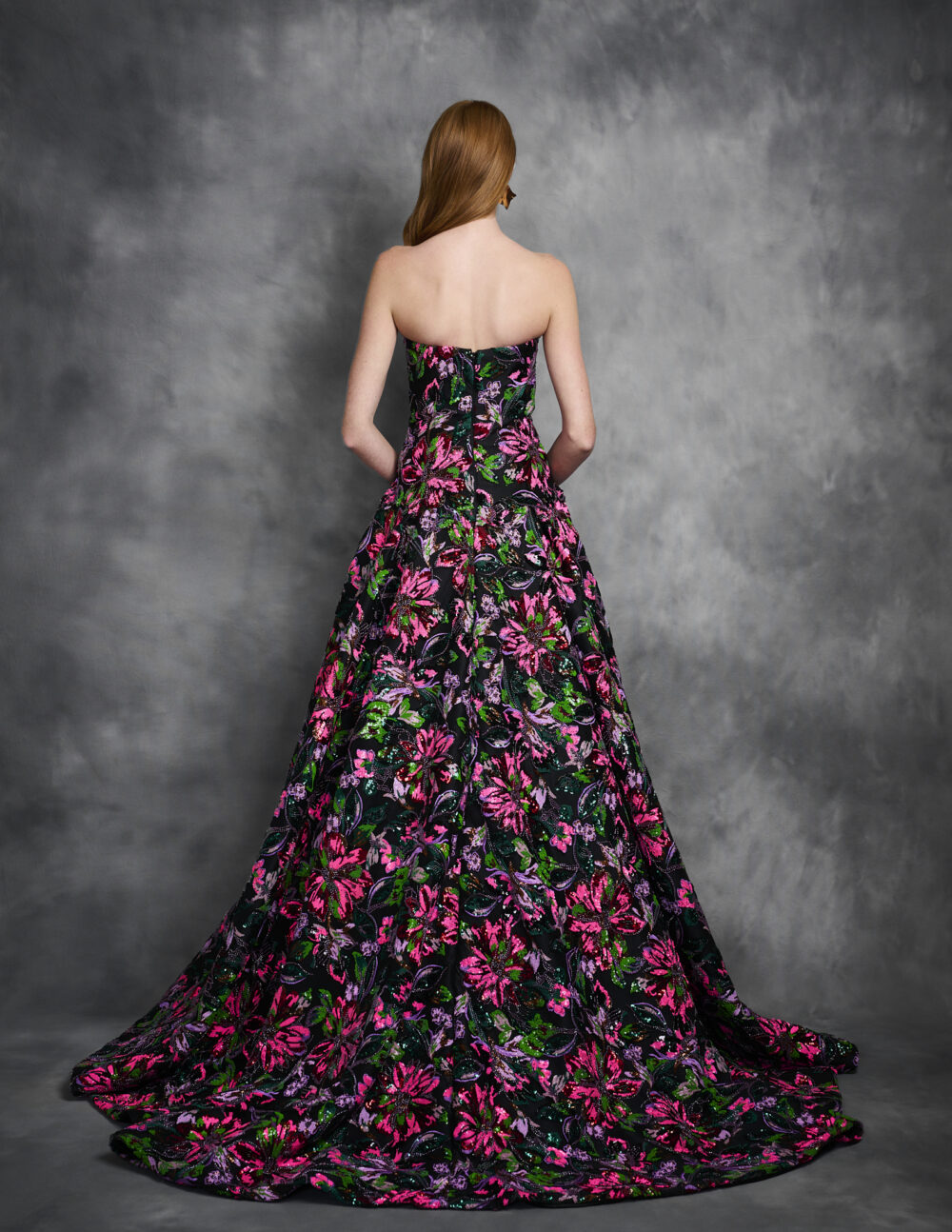 Floral Beaded Sequin Strapless Gown - Imagen 2