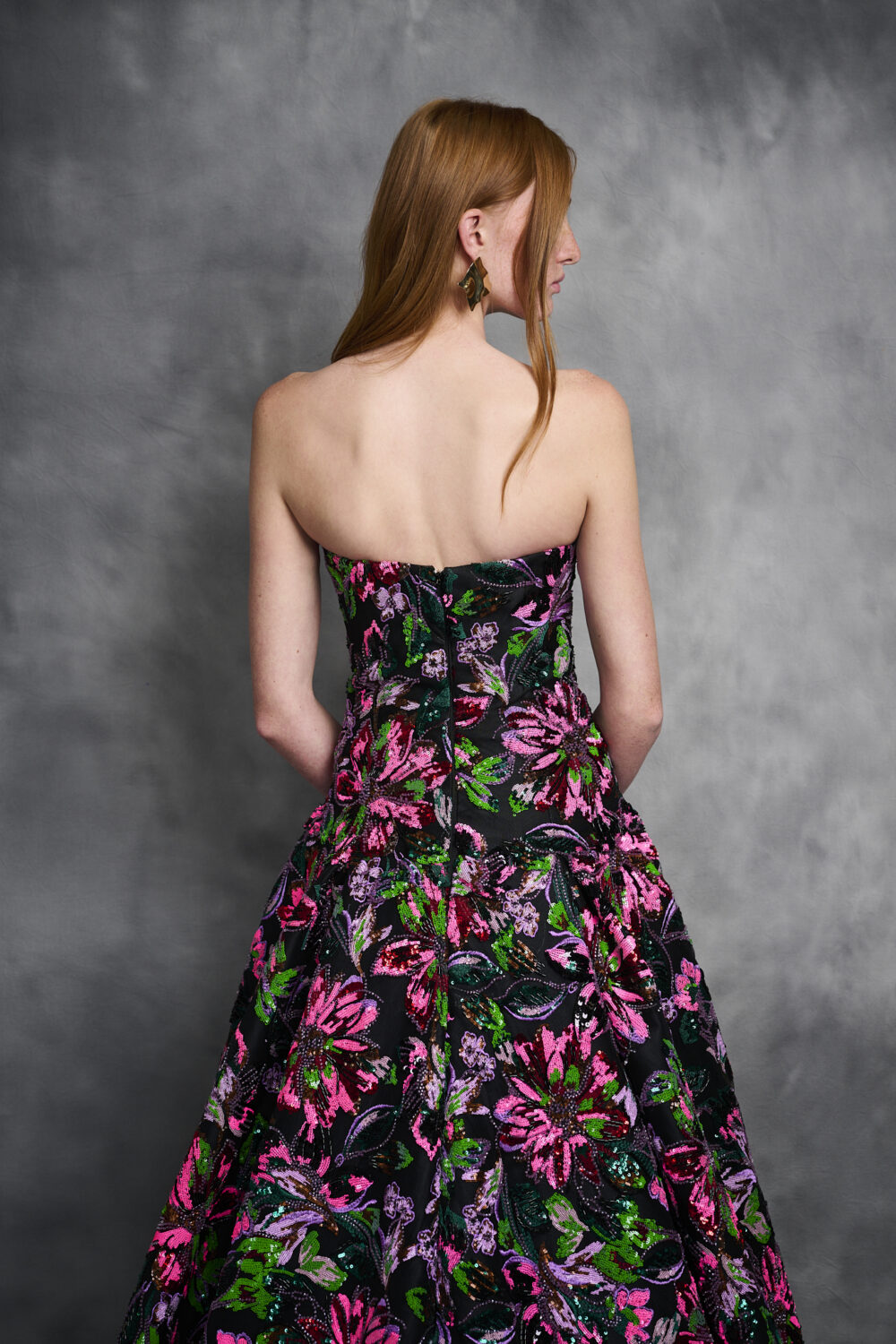 Floral Beaded Sequin Strapless Gown - Imagen 3