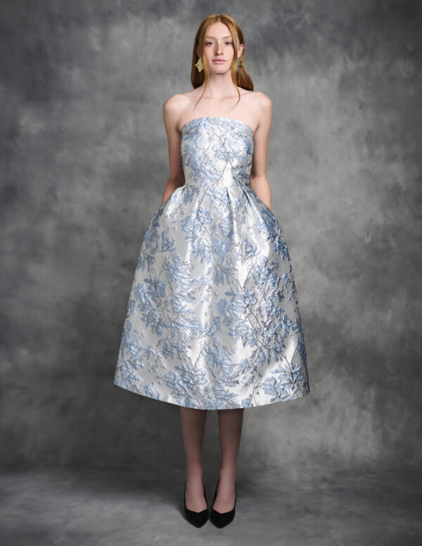 Floral Jacquard Tea Length  Midi Dress