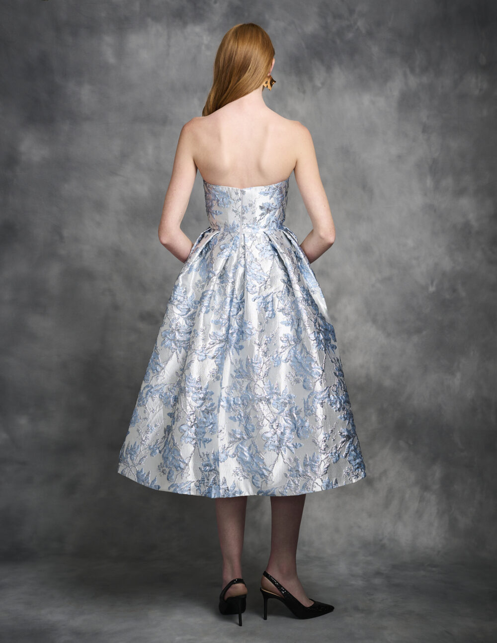 Floral Jacquard Tea Length  Midi Dress - Imagen 2