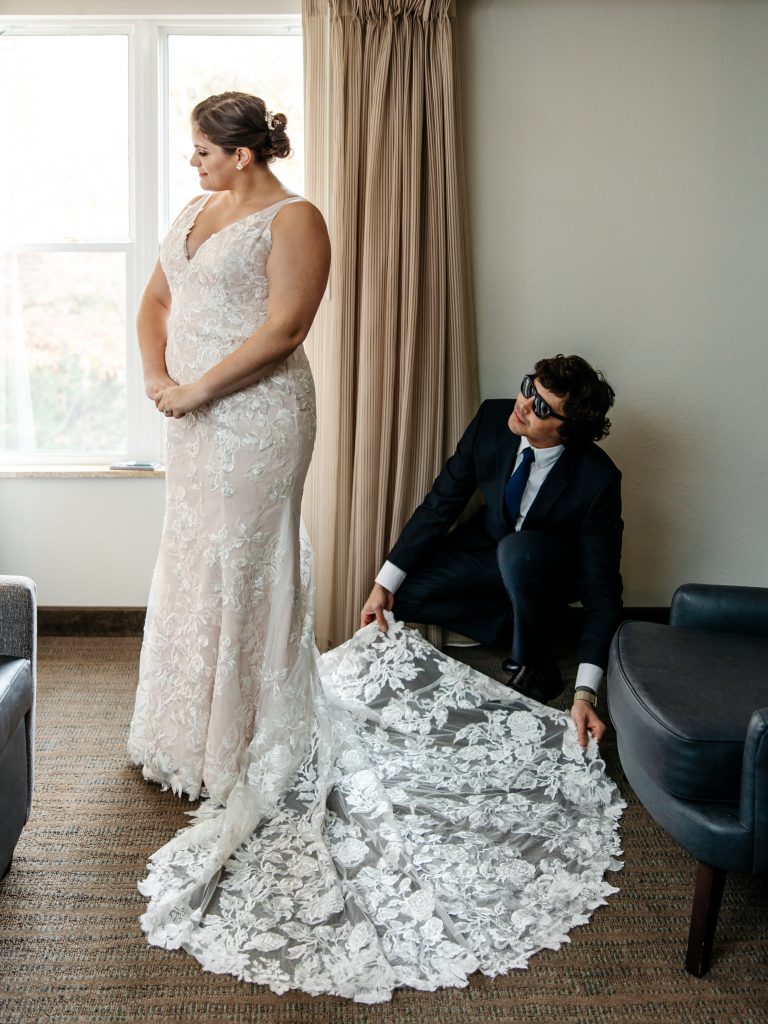 wedding dress designer Guillermo Pharis and one of his brides