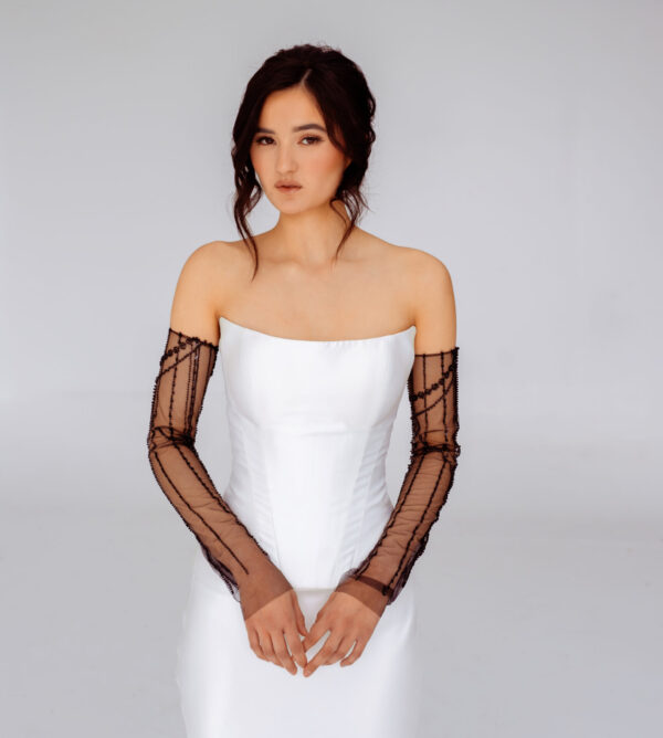 Mikado bridal corset Drop basque waist bride corset Strapless scoop neck Mikado wedding corset Minimalist separate bridal top