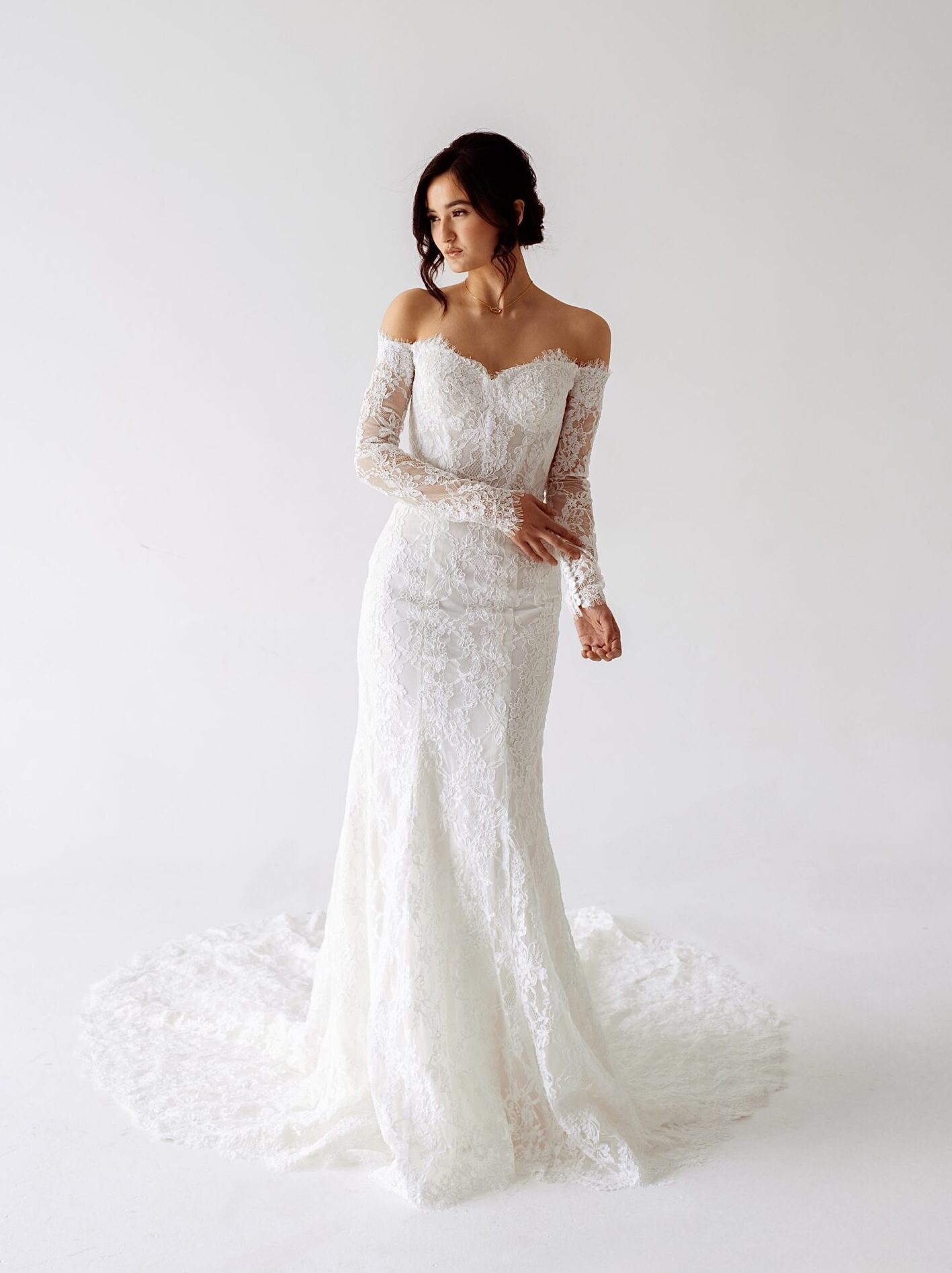Off-Shoulder Lace fit & flare Wedding Dress