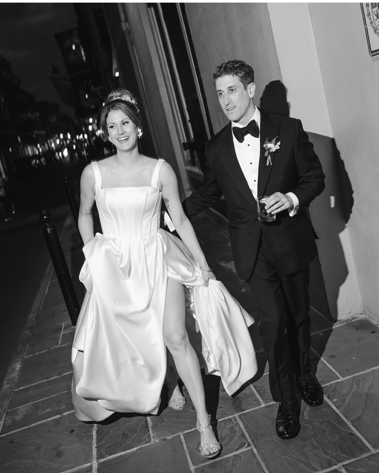 Custom made silk square neck opening leg wedding dress